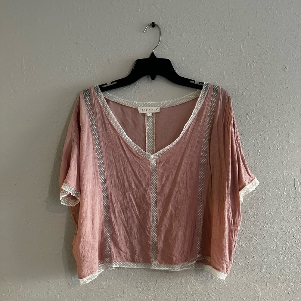 Pink Lace Short Sleeve Top